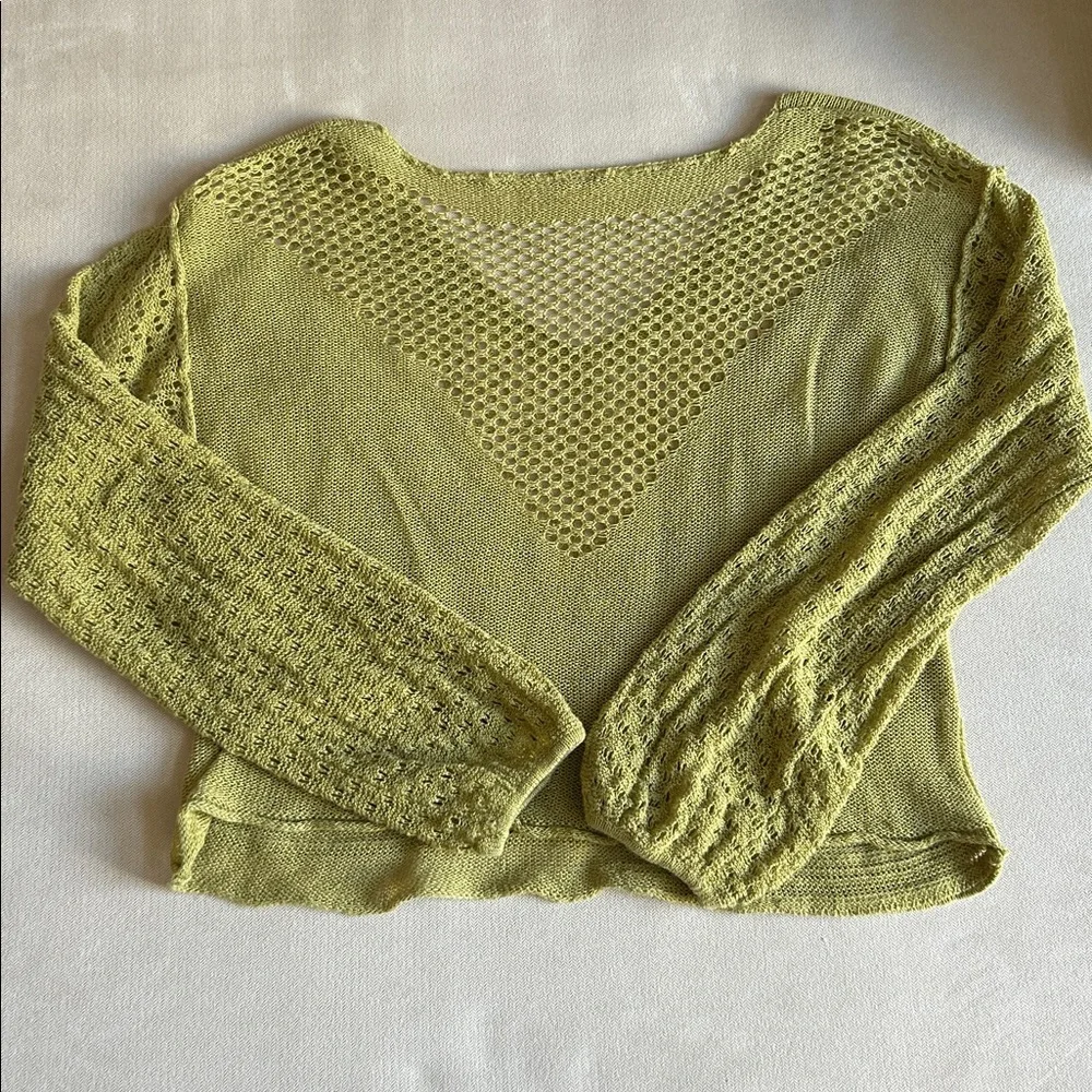 Free‎ People Women’s Open Knit V-Neck Long Sleeve Pullover Sweater Green Size S